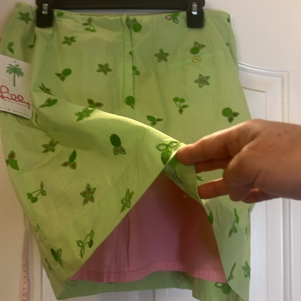 Vtg Lilly Pulitzer Skirt Embroidered Pistachio & Pink Underlay Women Size 8P NWT - Picture 11 of 11